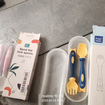 Silicone Bendable Kids Spoon & Fork Set â€“ Toddler Self-Feeding Utensils (2 Pc Set)