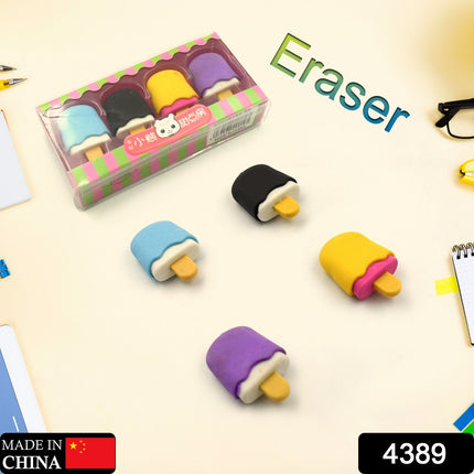 Cone, Donut & Lollipop Eraser Set for Kidsâ€™ School Gifts (1 Set 4 Pc, Themed)