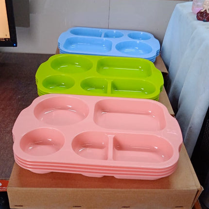 Unbreakable Plastic Food Plates / Biodegradable 5 Compartment Square Plate for Food