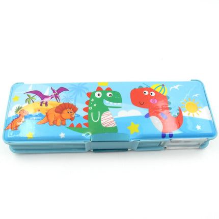 Plastic Multipurpose Compass Box â€“ Double Deck Pencil Case with 2 Compartments & Cartoon Organizer (1 Pc, Mix Design)