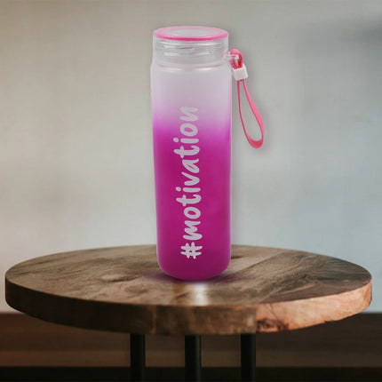 Motivational Glass Water Bottle Colorful potable Water Glass Bottle With Rubber Band,Â Daily Intake Hourly Water Bottle to Ensure You Drink Enough Water Throughout The Day Reusable Cycling Gym, Workout Fitness Bottle (350 ML)