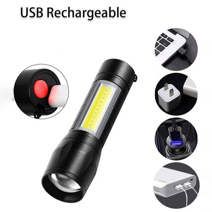 LED USB Rechargeable Mini Flashlight â€“ Ultra-Bright Zoom & COB Side Lantern, Tactical Emergency Light