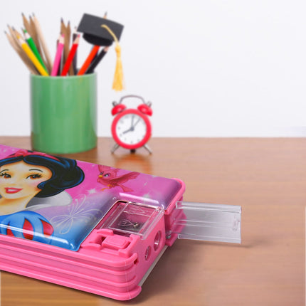 Plastic Multipurpose Compass Box â€“ Double Deck Pencil Case with 2 Compartments & Cartoon Organizer (1 Pc, Mix Design)