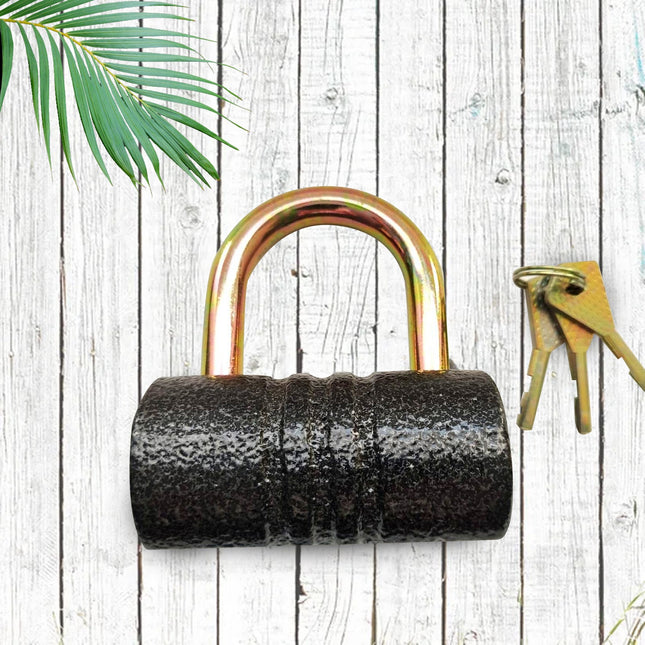 Heavy-Duty Iron Padlock â€“ 82mm Black Spray Lock with Brass Core & 5 Keys, Waterproof & Anti-Theft