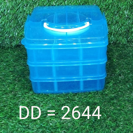 3-tier plastic box with adjustable compartments for organized craft storage