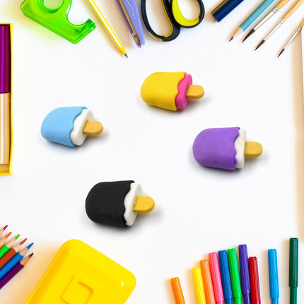 Cone, Donut & Lollipop Eraser Set for Kidsâ€™ School Gifts (1 Set 4 Pc, Themed)