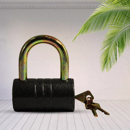Heavy-Duty Iron Padlock â€“ 82mm Black Spray Lock with Brass Core & 5 Keys, Waterproof & Anti-Theft