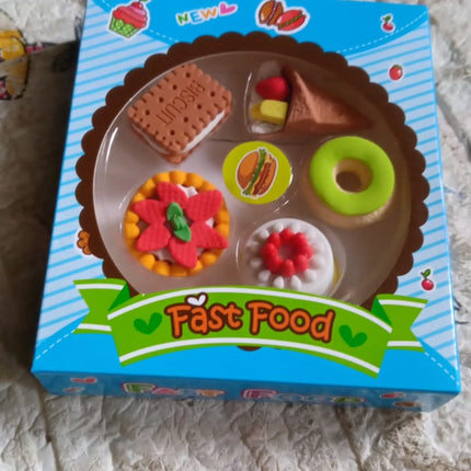 3D Fast Food Fancy & Stylish Colorful Erasers, Mini Eraser Creative Cute Novelty Eraser for Children Different Designs Eraser Set for Return Gift, Birthday Party, School Prize, Fast Food Set Eraser ( 5 pc Set )