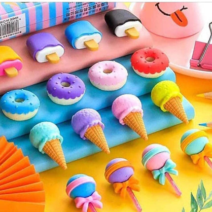 Cone, Donut & Lollipop Eraser Set for Kidsâ€™ School Gifts (1 Set 4 Pc, Themed)