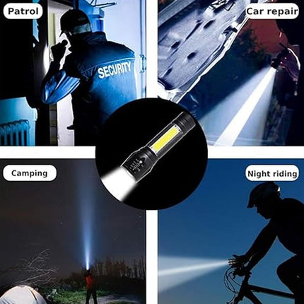 LED USB Rechargeable Mini Flashlight â€“ Ultra-Bright Zoom & COB Side Lantern, Tactical Emergency Light