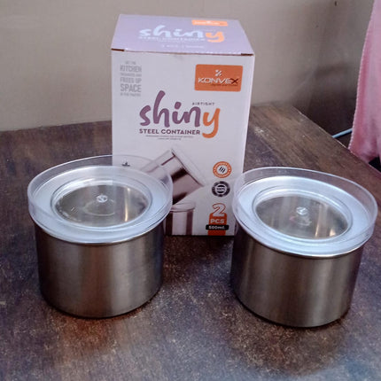Multipurpose Stainless Steel Airtight Containers with See Through Lid (2 Pc / 500 ML)