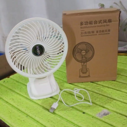 Multifunctional USB Desk Fan â€“ Clip-On Plug & Play Fan, 1 Pc with Brown Box (On / Off Switch Not Provided)