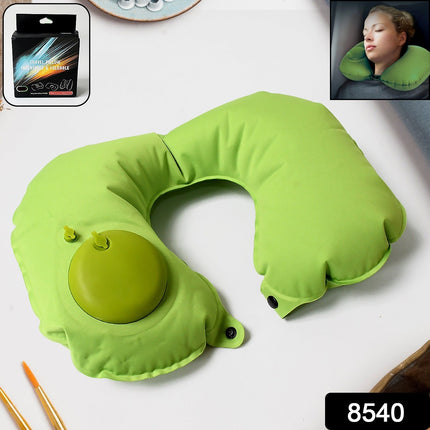 Inflatable & Foldable U-Shaped Travel Pillow with Built-In Air Pump