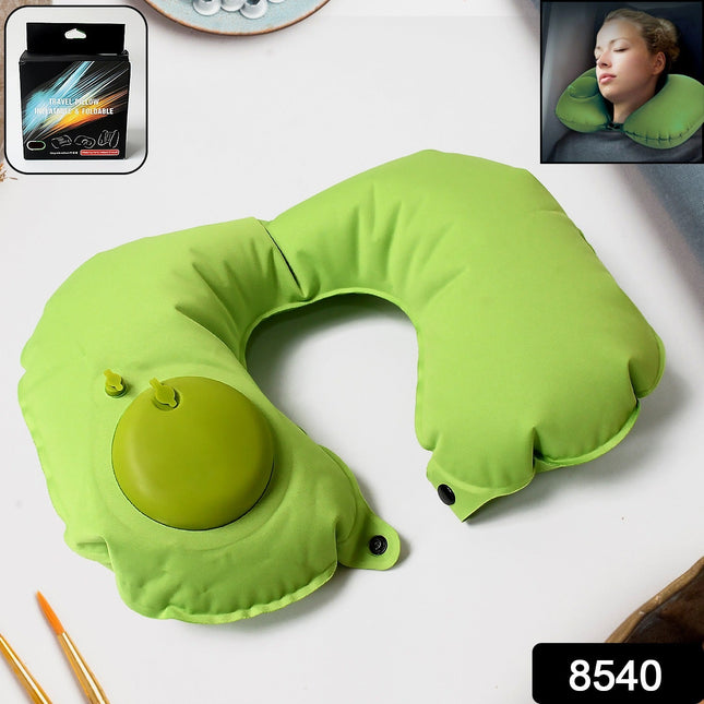 Inflatable & Foldable U-Shaped Travel Pillow with Built-In Air Pump