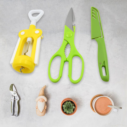 Multifunction Kitchen Tool Set â€“ Stainless Steel & Plastic Knife and Scissors