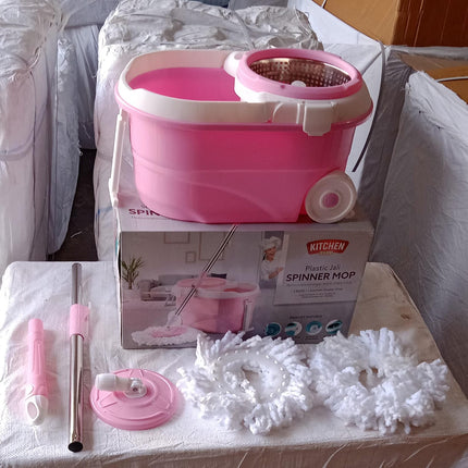 Steel spin mop with bucket for floor cleaning