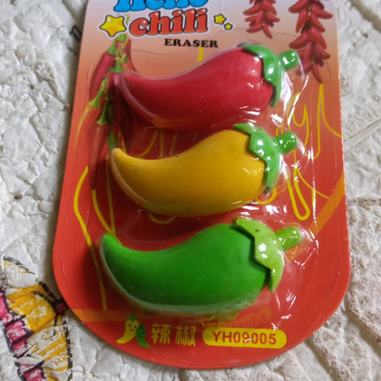 3D Fancy Colorful Chili Shape Erasers â€“ Mini Novelty Eraser Set (3 Pc)