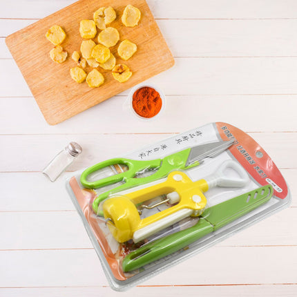 Multifunction Kitchen Tool Set â€“ Stainless Steel & Plastic Knife and Scissors