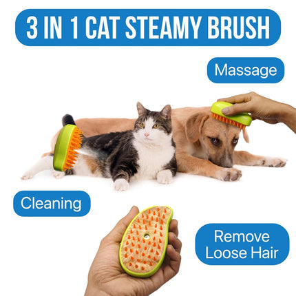 3-in-1 Cat Steamy Brush â€“ Self-Cleaning Pet Grooming & Hair Removal Comb