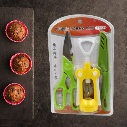 Multifunction Kitchen Tool Set â€“ Stainless Steel & Plastic Knife and Scissors