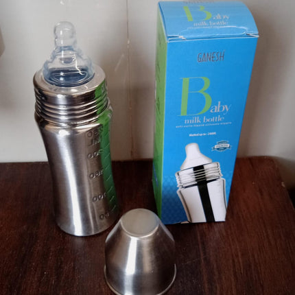 Ganesh Stainless Steel Baby Feeding Bottle, Milk Bottle for New Born / Infants / Toddler Up to 3 Years, BFA Free (250 ML Approx)