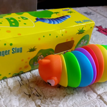 3D Rainbow Color Plastic Slug Fidget Toys, Stress Relieving Toy, Sensory Slug Toy for Boys and Girls, Finger slug Toy, for Autistic, Caterpillar Fidget Toys Stress Relief Gifts for Toddlers Kids Adults  (1 Pc)