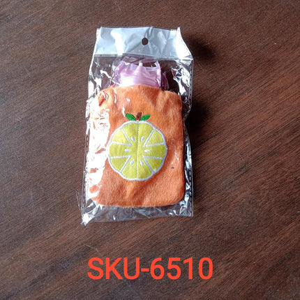 Orange hot water bag with cover for relief and warmth