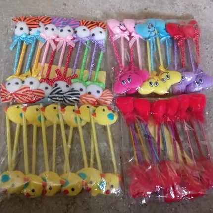 Cute Cartoon Shape & Heart Design Facy Writting Pen Attached Rattle | Ball Pen Smooth Writing For Wedding , Events & Multiuse Pen  Best Pen l Use for Kids (12 Pcs Set Mix Design & Color)