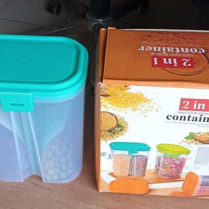 Food grain container with sections and box