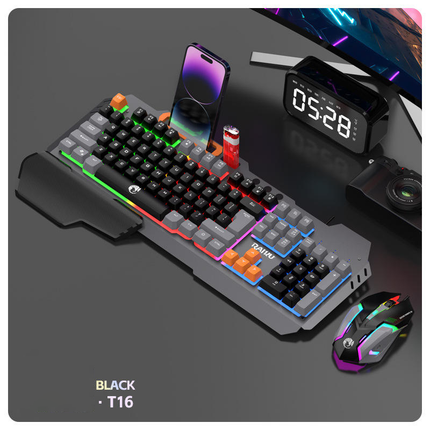 RAIKU T16 Metal Gaming Keyboard and Mouse Set Universal Wired Keyboard for Computers and Phones