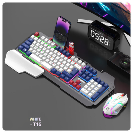 RAIKU T16 Metal Gaming Keyboard and Mouse Set Universal Wired Keyboard for Computers and Phones