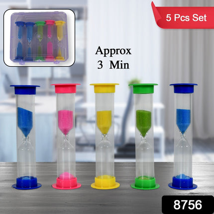 Plastic Hourglass Sand Timer Set â€“ 3-Min Sand Clock for Kitchen, Office, School & Kids (5 Pc)