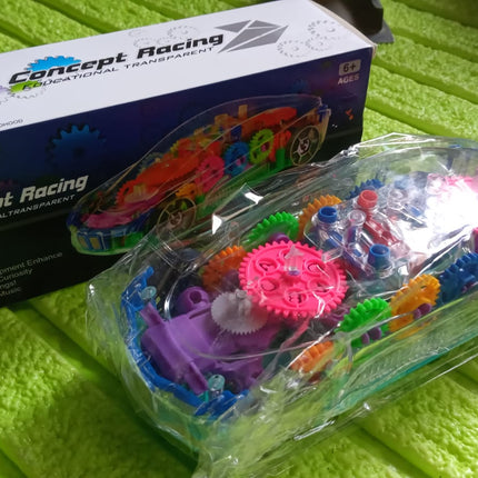 Automatic 360 Degree Rotating Transparent Gear Concept Car with Musical and 3D Flashing Lights Toy for Kids Boys & Girls (Multicolor / Battery Not Included)