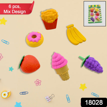 3D Food Fancy & Colorful Erasers â€“ Cute Novelty Eraser Set for Kids & School Prize (1 Set / Mix Design & Color)