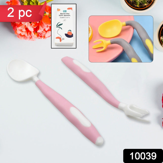 Silicone Bendable Kids Spoon & Fork Set â€“ Toddler Self-Feeding Utensils (2 Pc Set)