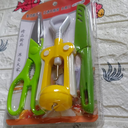 Multifunction Kitchen Tool Set â€“ Stainless Steel & Plastic Knife and Scissors