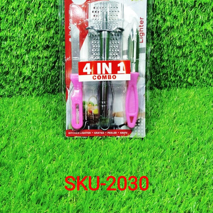 4In1 Combo - Stainless Steel Kitchen Lighter, Knife, Peeler and Smooth Grater