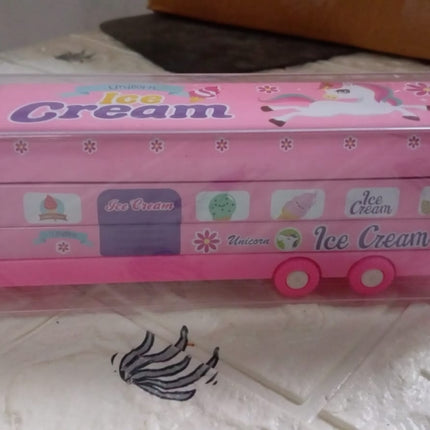 Double Decker Magic Truck Compass Multi Level Metal Truck Compass Pencil Case with Movable Wheels & Sharpener (Mix Design)