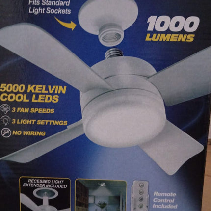 Original Cool LED Socket Fan Light â€“ Ceiling Fan Replacement, 1000 Lumens/5000K, Remote Controlled (Remote Battery Not Included)