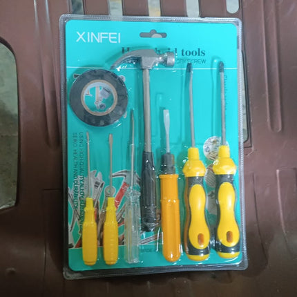 8 In 1 Hand Tool Kit, Steel And Plastic Hammer, Screwdriver & Tape