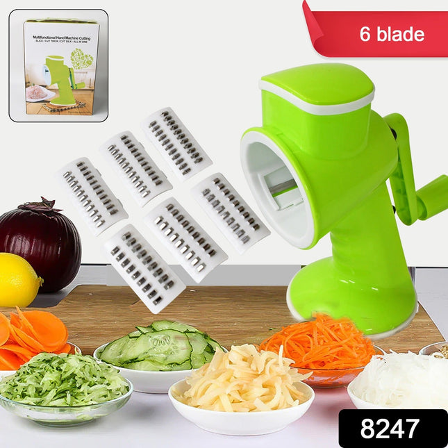 6 in 1 Multi functional Vegetable Cutter & Slicer Hand Machine Cutting, Slice, Cut Thick, Cut Silk All in one â€“Vegetable Chopper Cutter & Slicing Cutter Barrel - Vegetable Grater with 6 Removable Blades