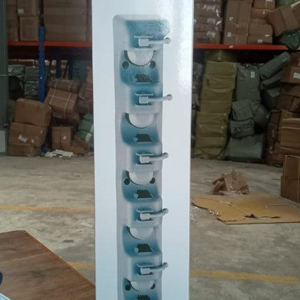 5-layer wall-mounted organizer for cleaning tools.