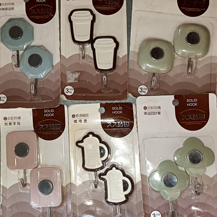 Multipurpose Wall Hooks: Strong & Self-Adhesive for Bathroom, Kitchen, Office ( Mix Design )