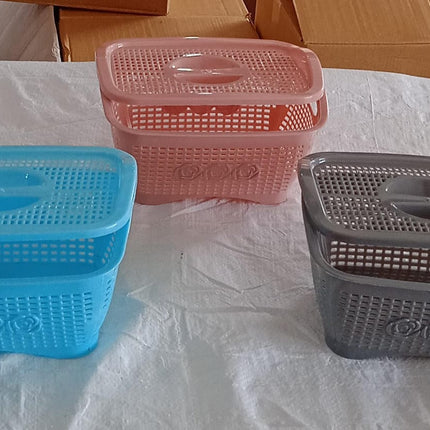 Multipurposes Plastic Basket, Organizer for Kitchen, Countertop, Cabinet, Bathroom with Lid, Plastic Storage Basket For Store Fruits, Vegetables, Magazines, Cosmetics, Stationary (1 Pc / Mix Color )