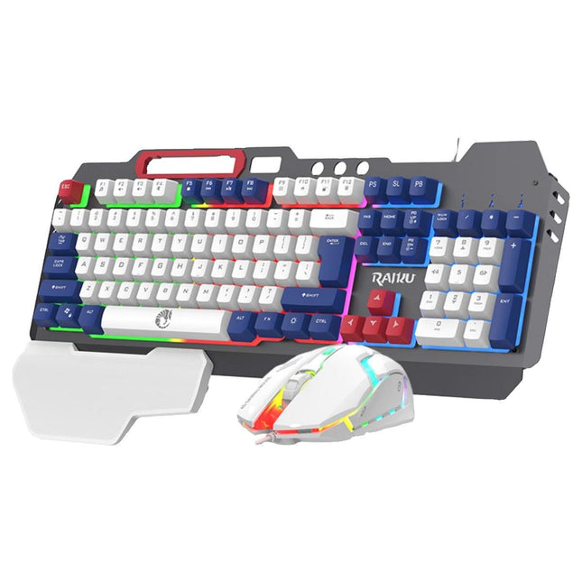 RAIKU T16 Metal Gaming Keyboard and Mouse Set Universal Wired Keyboard for Computers and Phones