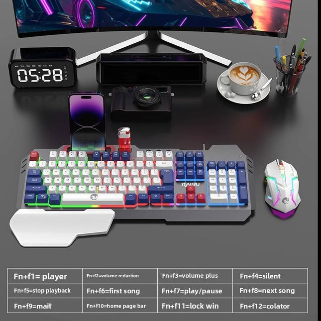 RAIKU T16 Metal Gaming Keyboard and Mouse Set Universal Wired Keyboard for Computers and Phones