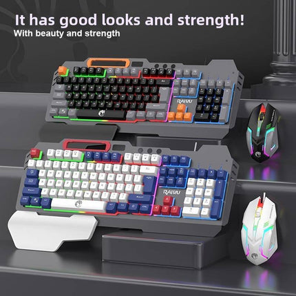 RAIKU T16 Metal Gaming Keyboard and Mouse Set Universal Wired Keyboard for Computers and Phones